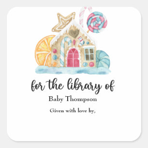 Sticker Carré Maison de biscuits de Noël - plaque baby shower