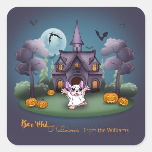 Sticker Carré Maison de Halloween des citrouilles fantômes