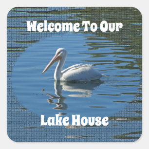 Sticker Carré Maison de lac Invité Bienvenue Pélican Photo Natur
