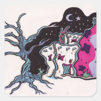 Sticker Carré Maison de nuit
