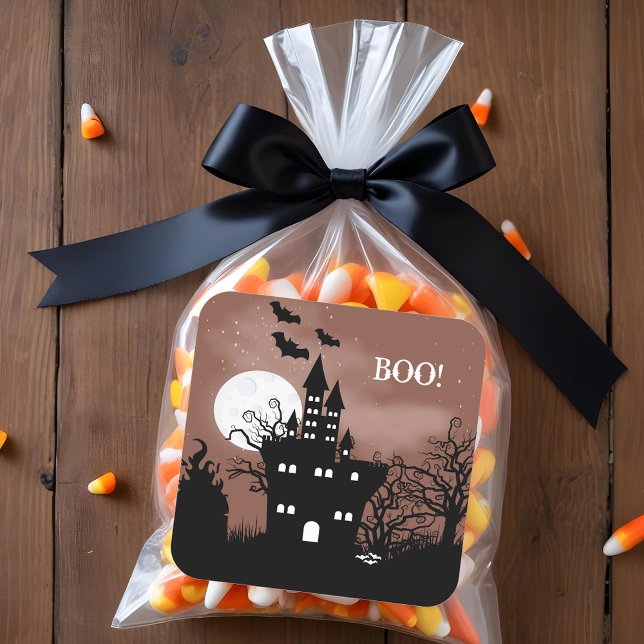 Sticker Carré Maison hantée d'Halloween (BOO! Happy Halloween Haunted Castle Stickers)