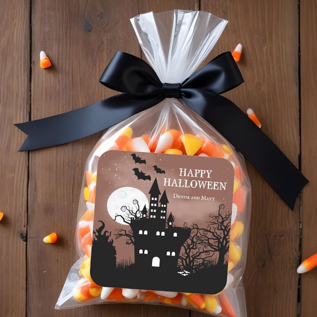 Sticker Carré Maison hantée d'Halloween (Happy Halloween Haunted Castle Stickers)