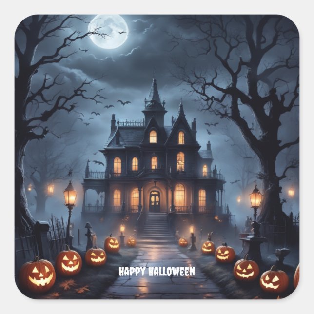 Sticker Carré Maison hantée d'Halloween (Devant)