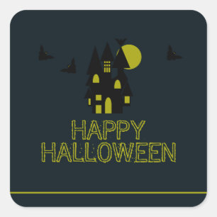Sticker Carré Maison hantée, Joyeux Halloween