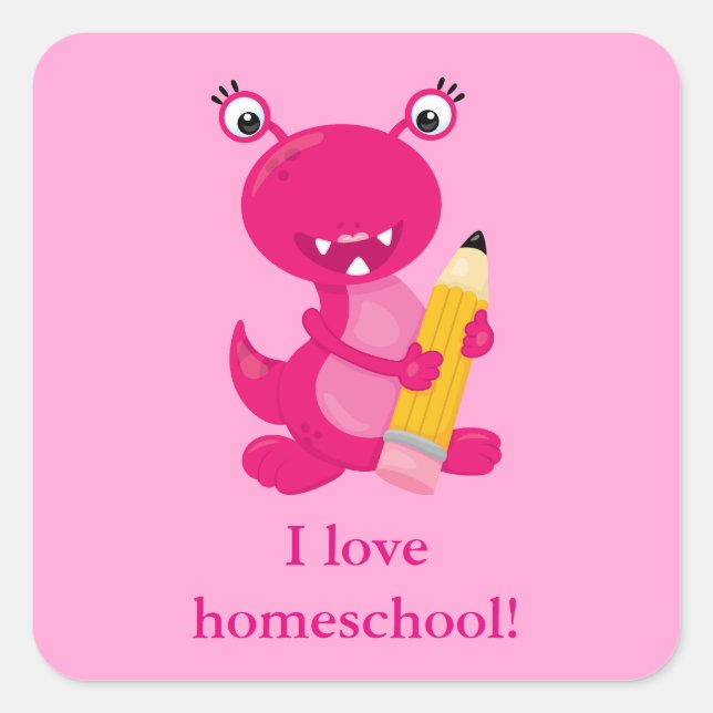 Sticker Carré Maison Monster Rose Cute (Devant)