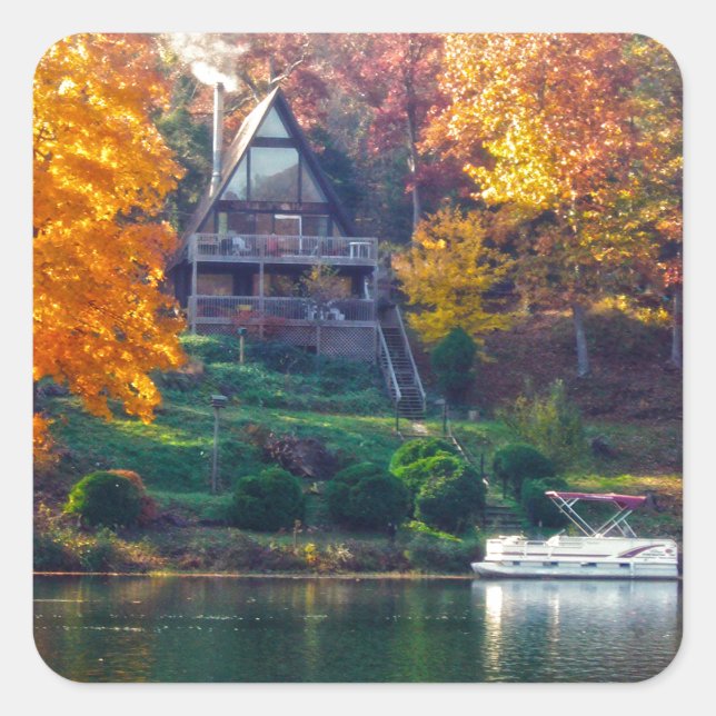Sticker Carré Maison sur le lac (Devant)