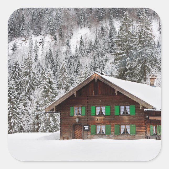 Sticker Carré Maison traditionnelle en bois en Bavière autocolla (Devant)
