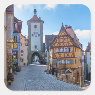Sticker Carré Maisons colorées à Rothenburg, Allemagne