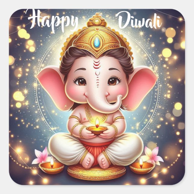 Sticker Carré Maître Lord Ganesh Heureux Diwali (Devant)