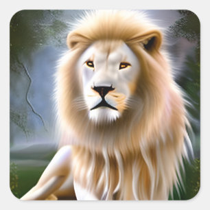 Sticker Carré Majestic White Lion Ethereal Art