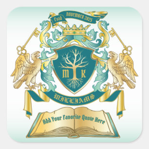 Sticker Carré Make Your Own Emblem Tree Book Key Crown Gold Jade