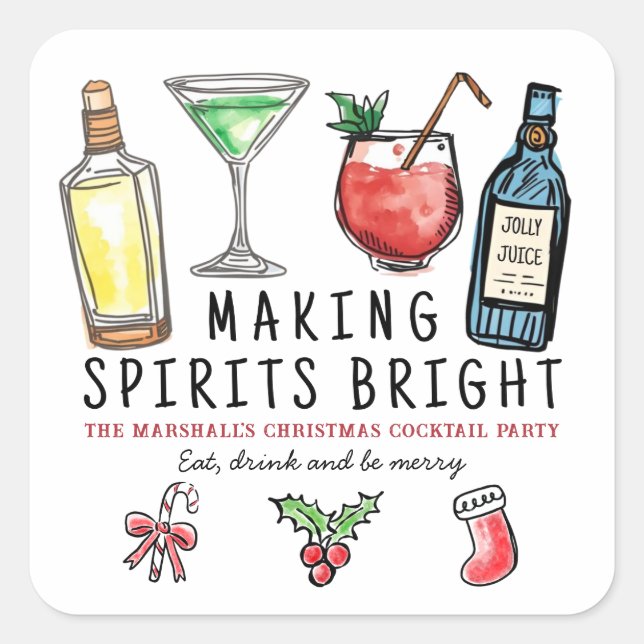 Sticker Carré Making Spirits Bright Drinks Christmas Cocktail (Devant)