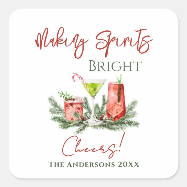 Sticker Carré Making Spirits Bright Personalized Christmas Cheer (Devant)