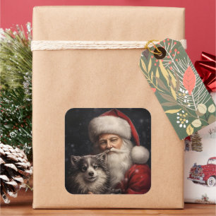 Sticker Carré Malamute d'Alaska avec Noël du Père Noël