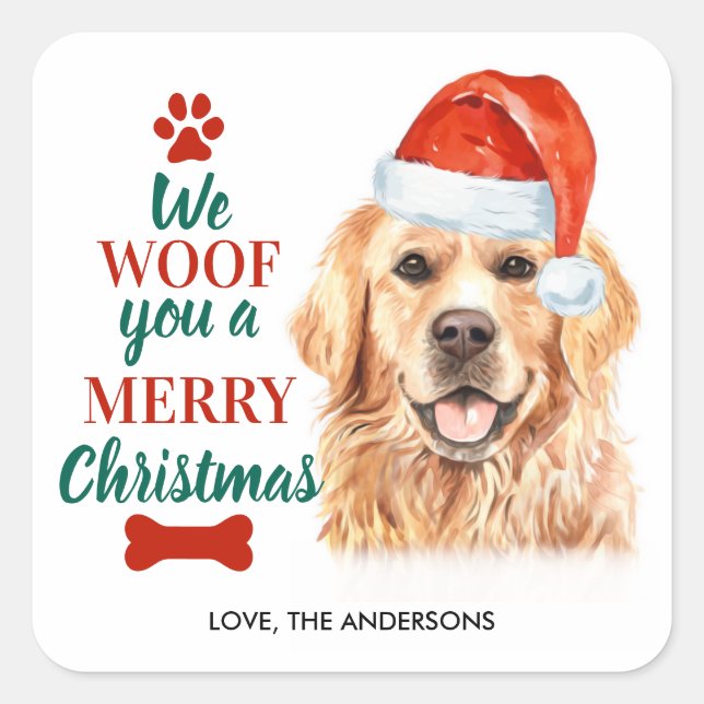 Sticker Carré Malheur à vous joyeux Noël mignon chien Golden Ret (Devant)