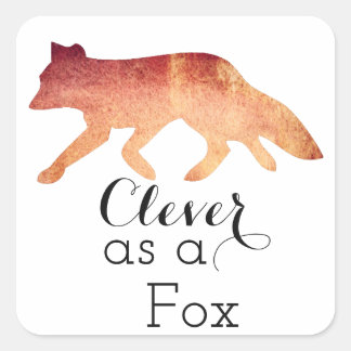 Sticker Carré Malin comme un Renard Typographique Aquarelle
