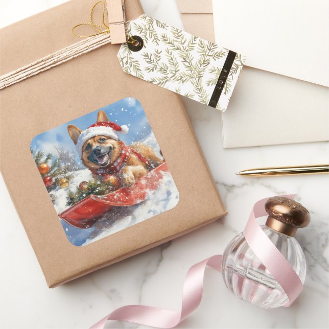 Sticker Carré Malinoi belge dans la boue Laisser neiger Noël (Cadeaux)