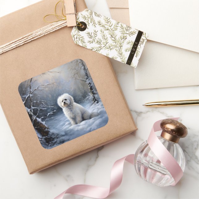 Sticker Carré Maltais Laisser Neige Noël (Cadeaux)