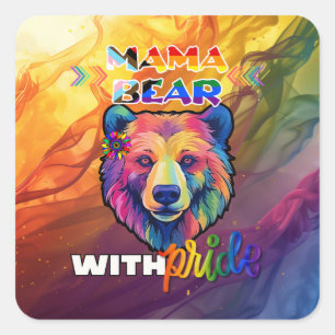 Sticker Carré Mama Bear with Pride Tee - LGBTQ+ Pride Mois