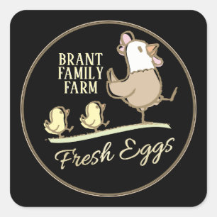 Sticker Carré Mama poule et poussins famille boîte d'oeuf de fer