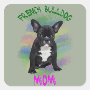 Sticker Carré Maman Bouledogue Français Peinture à l'huile Aquar