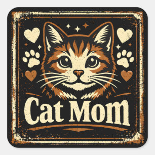 Sticker Carré Maman de chat – Amour de mère féline fière
