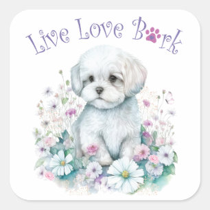 Sticker Carré Maman de chien maltais Floral