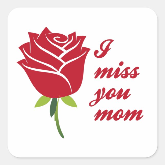 Sticker Carré Maman, Je T'Aime Maman Avec Rose Rouge (Devant)