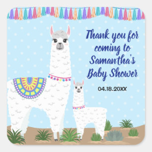 Sticker Carré Maman Llama et baby shower de point de polka de