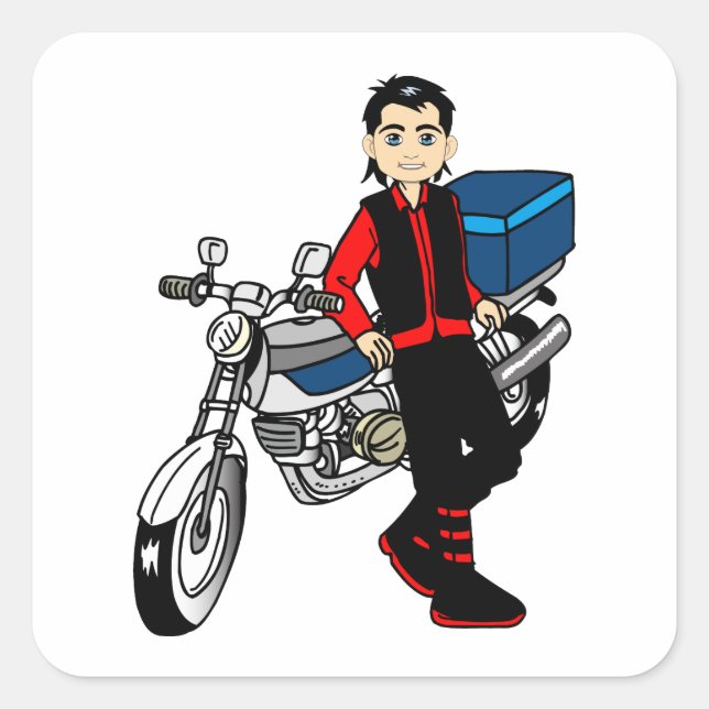 Sticker Carré Man Boy moto rider Biker dessin animé (Devant)