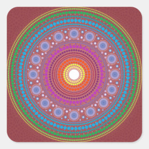 Sticker Carré Mandala à motifs rouges