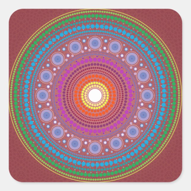Sticker Carré Mandala à motifs rouges (Devant)