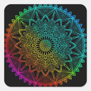 Sticker Carré Mandala Arc-en-ciel noir