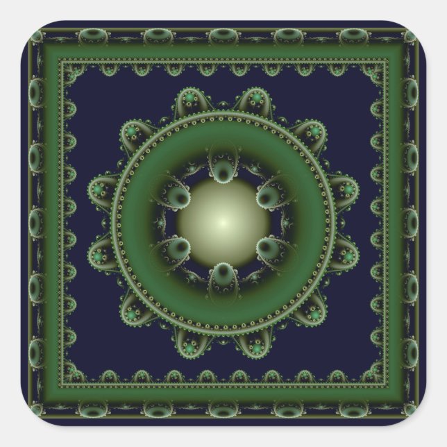 Sticker Carré Mandala fractale harmonique verte (Devant)