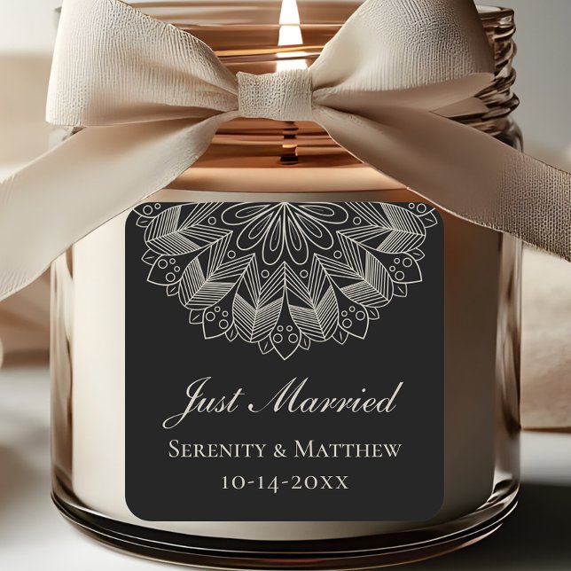 Sticker Carré  Mandala Indian Boho Black Just Married Wedding (Créateur téléchargé)