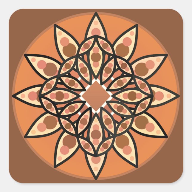 Sticker Carré Mandala motif en chocolat, terre cuite et rouille (Devant)