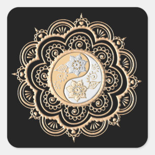 Sticker Carré Mandala or et argent