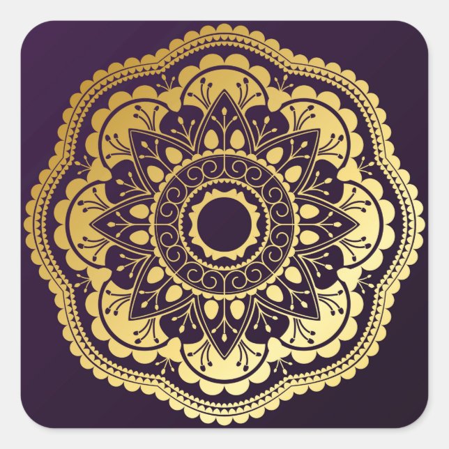 Sticker Carré Mandala or et violet (Devant)