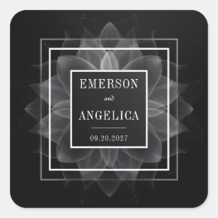 Sticker Carré Mandala Pétale Translucide sur Noir Elégant Mariag