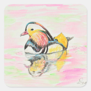 Sticker Carré Mandarin Duck Ink et peinture aquarelle