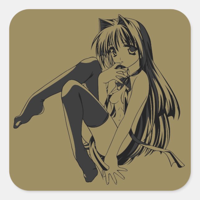 Sticker Carré Manga, Neko Catgirl Furry Kawaii Loli (Devant)