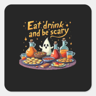 Sticker Carré Manger Boire Et Être Effrayant Halloween Drôle Et