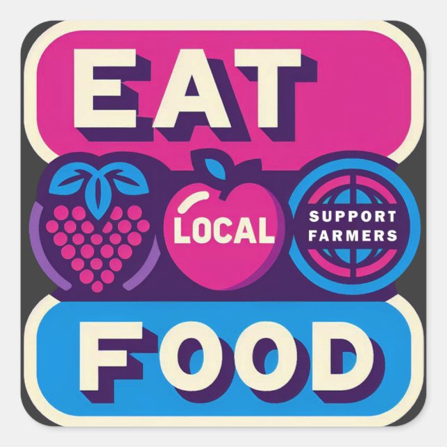 Sticker Carré Manger des aliments locaux (Devant)