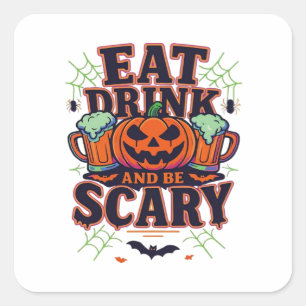 Sticker Carré Mangez Boire Et Soyez Effrayant Halloween Design C