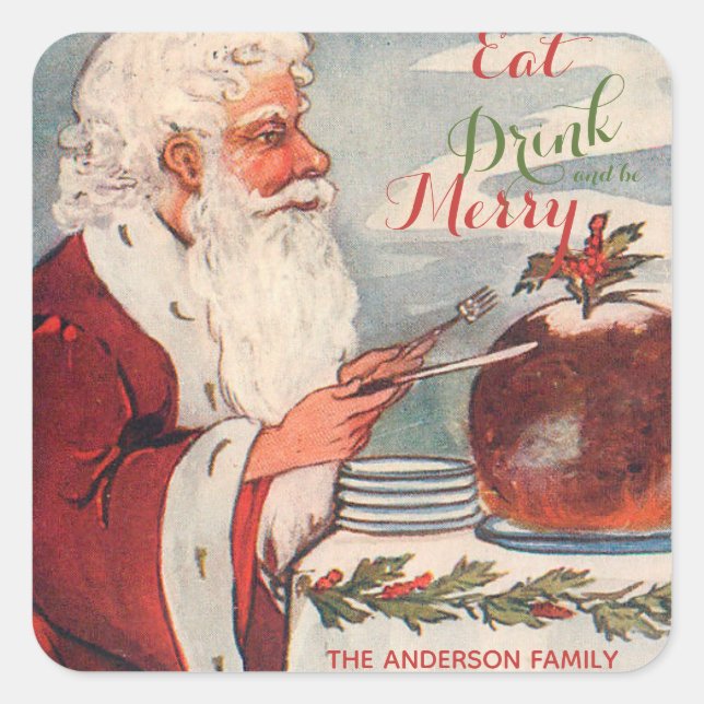 Sticker Carré Mangez Boire & Soyez Joyeux Père Noël Pudding (Devant)