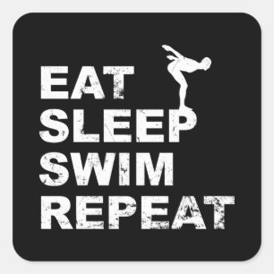 Sticker Carré Mangez Sleep Swim Repeat - Citation drôle pour Swi