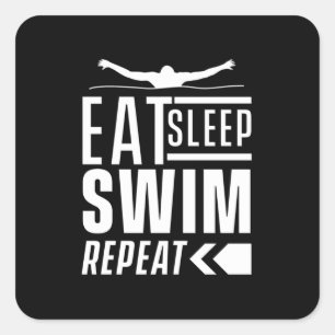 Sticker Carré Mangez Sleep Swim Répéter