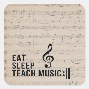 Sticker Carré Mangez Sleep Teach Music Répéter Musique Humour