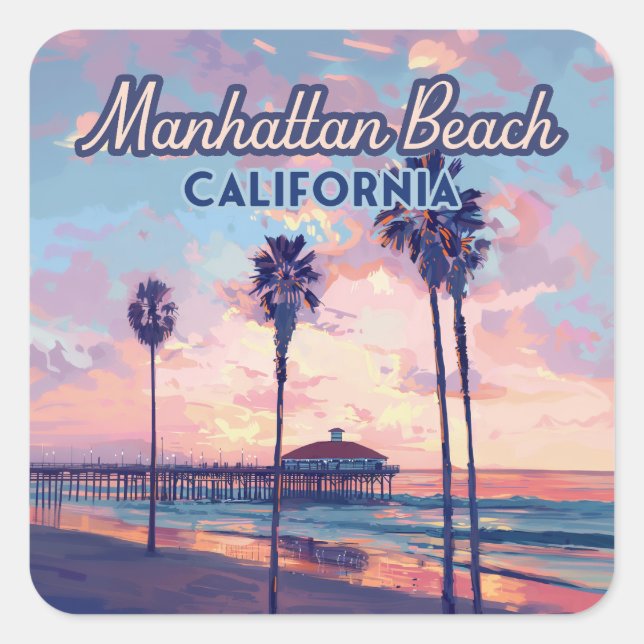 Sticker Carré Manhattan Beach Californie Los Angeles Retro (Devant)