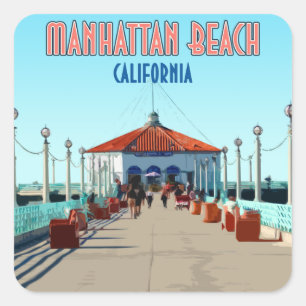 Sticker Carré Manhattan Beach Pier Los Angeles Californie